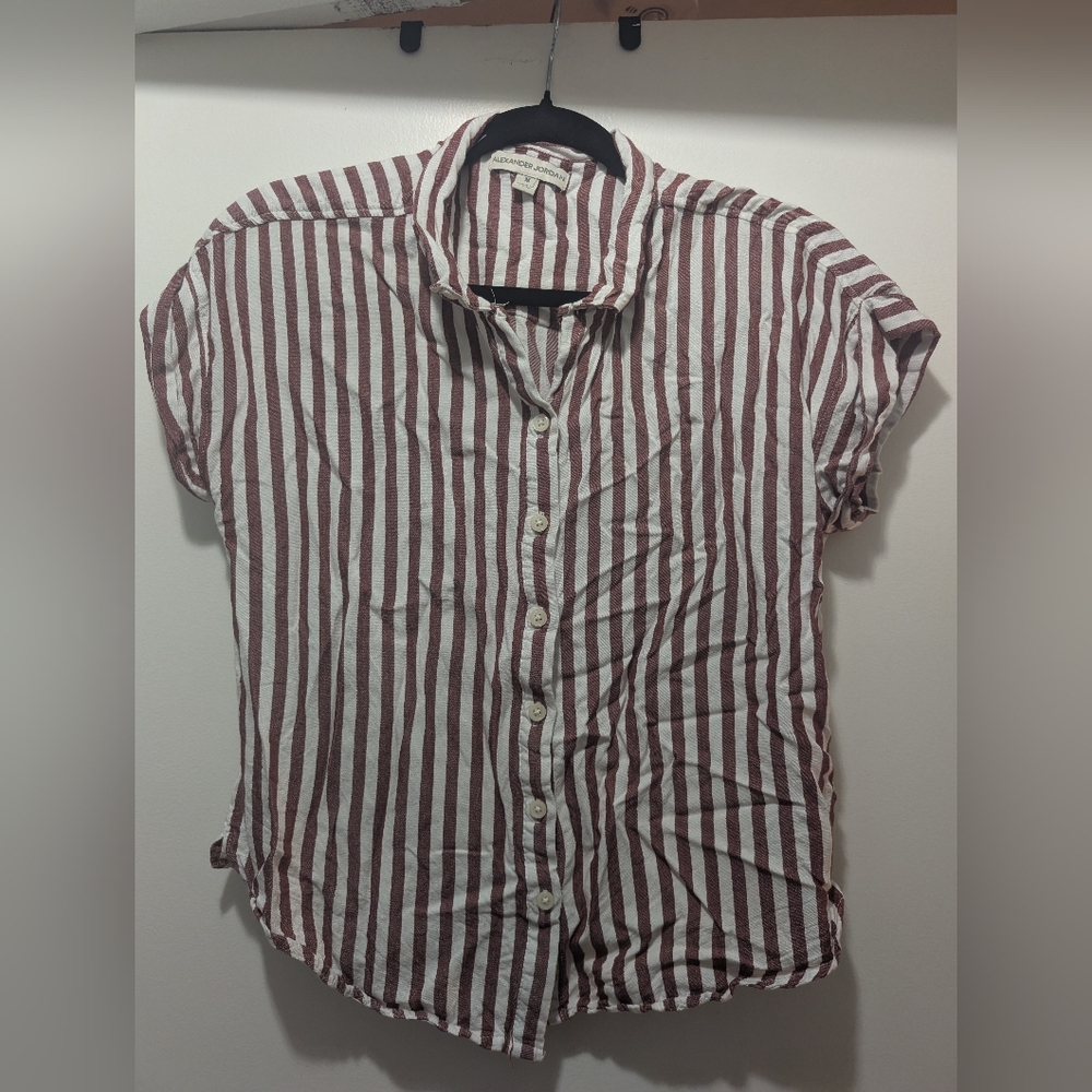 Women's Striped Button Down Shirt - Pink and White